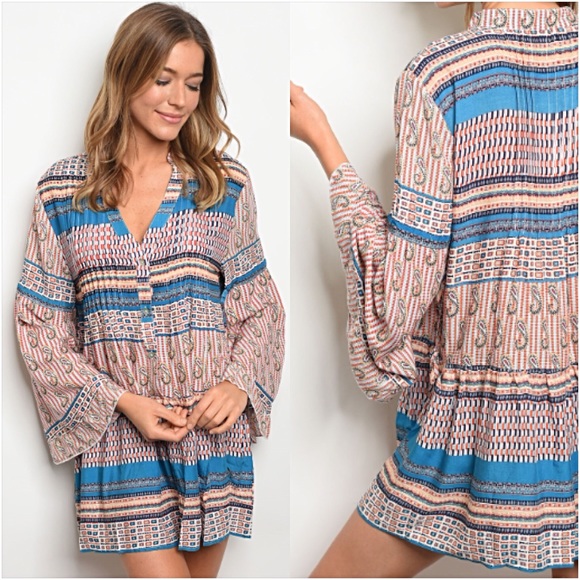 Boho Flowy Paisley Tunic Dress L/XL - Picture 2 of 6